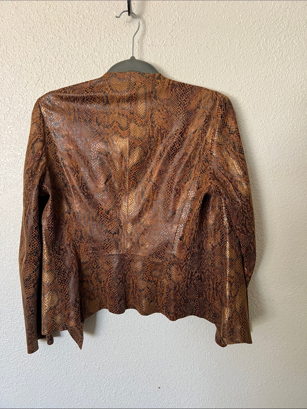 ZARA Brown Snake-Print Faux Suede Open Front Jacket Medium - Picture 5 of 6